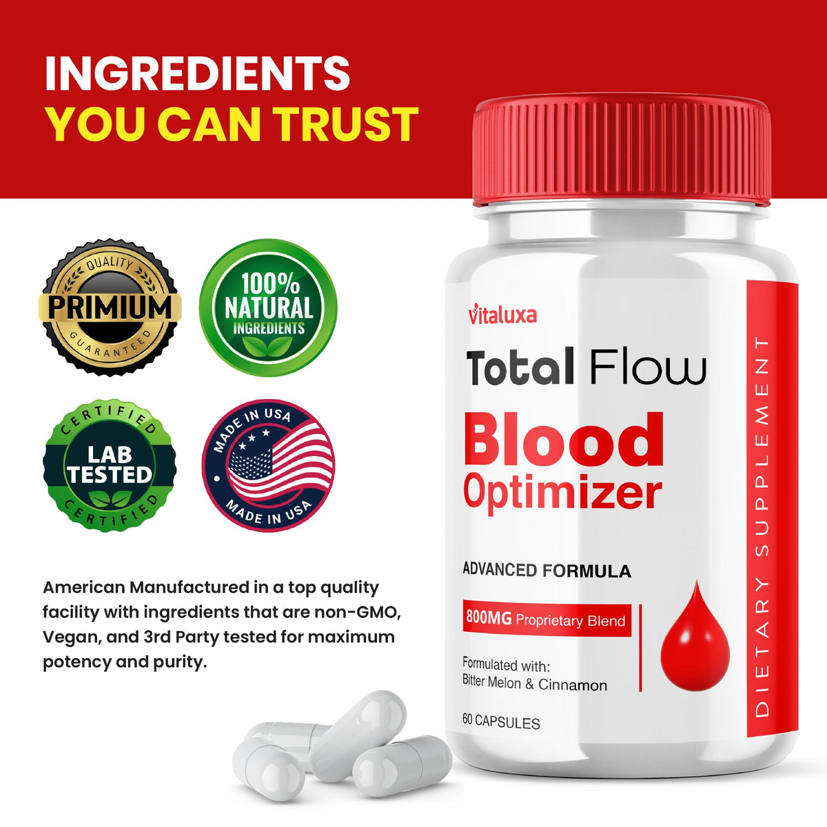 Total Flow Blood Balance, TotalFlow Blood Support Capsules Supplement Advanced Formula All Natural Optimizer Maximum Strength Daily Health Wellness, TotalFlo Premium Blend Pills (60 Capsules) VitaluxaBuy Supplements Australia