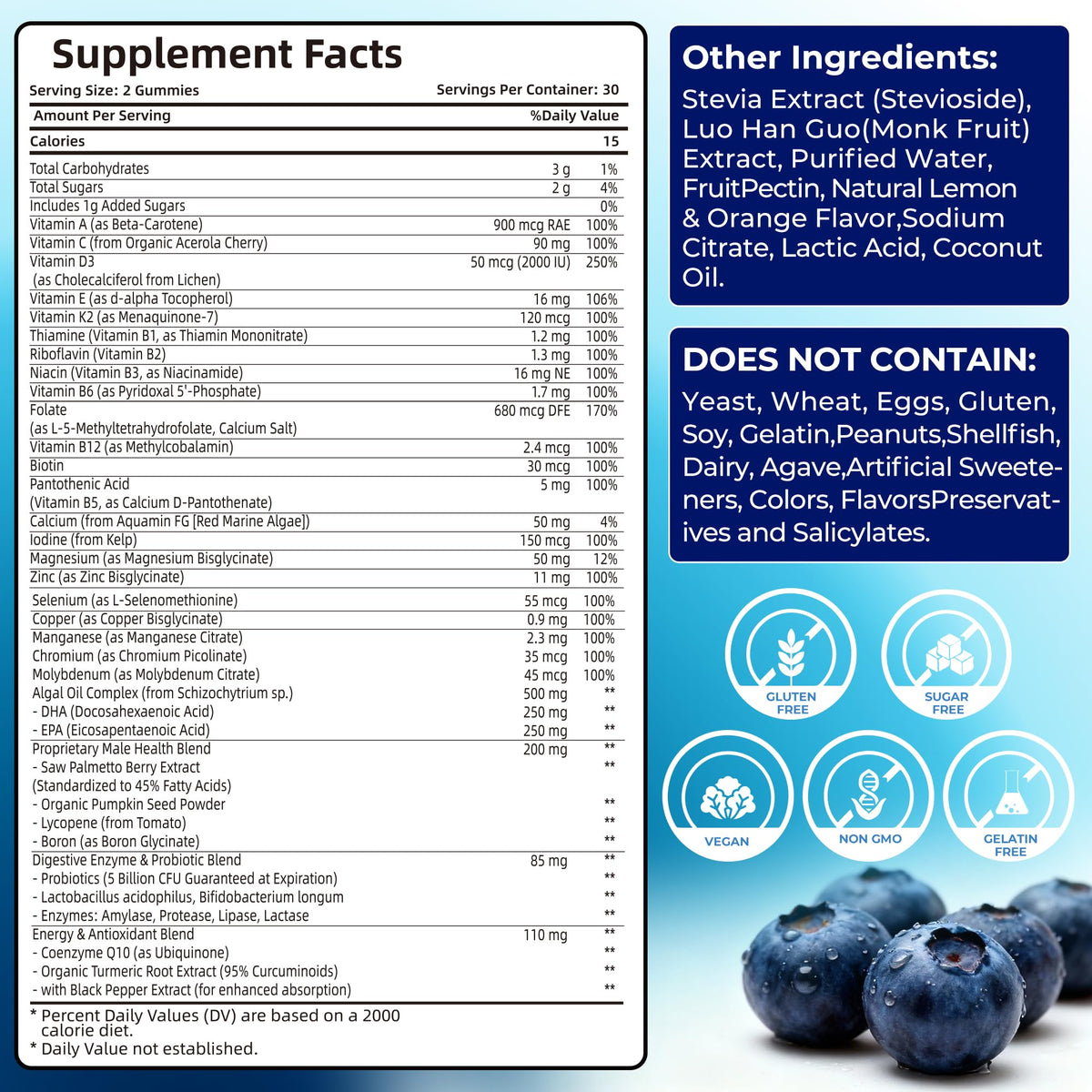 Mens Multivitamin Gummies for Men Daily - Zero Sugar Adult Gummy Vitamins with Saw Palmetto, Omega 3 DHA EPA, Probiotics 5B CFU, CoQ10, Turmeric Ginger for Prostate, Heart, Brain & Energy Support UtcilsBuy Supplements Australia