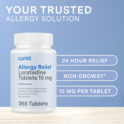 Curist Loratadine 10mg 365 Count - All Day Non Drowsy Allergy Medicine - 24 Hour Antihistamine Tablets for Runny Nose, Itchy Eyes, & Sneezing - Indoor & Outdoor Allergy Medicine for Adults Curist buy supplements Au