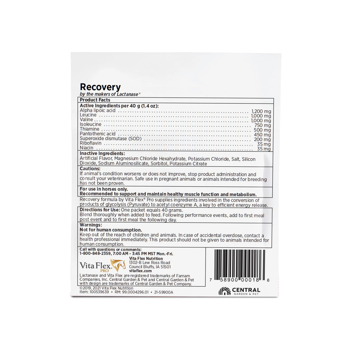 Vita Flex Pro Recovery by the Makers of Lactanase, Post Performance Horse Supplements 40 g, Show Safe Muscle Recovery Supplements, Amino Acids for Horses, Strength & Joint Health Vita FlexBuy Supplements Australia