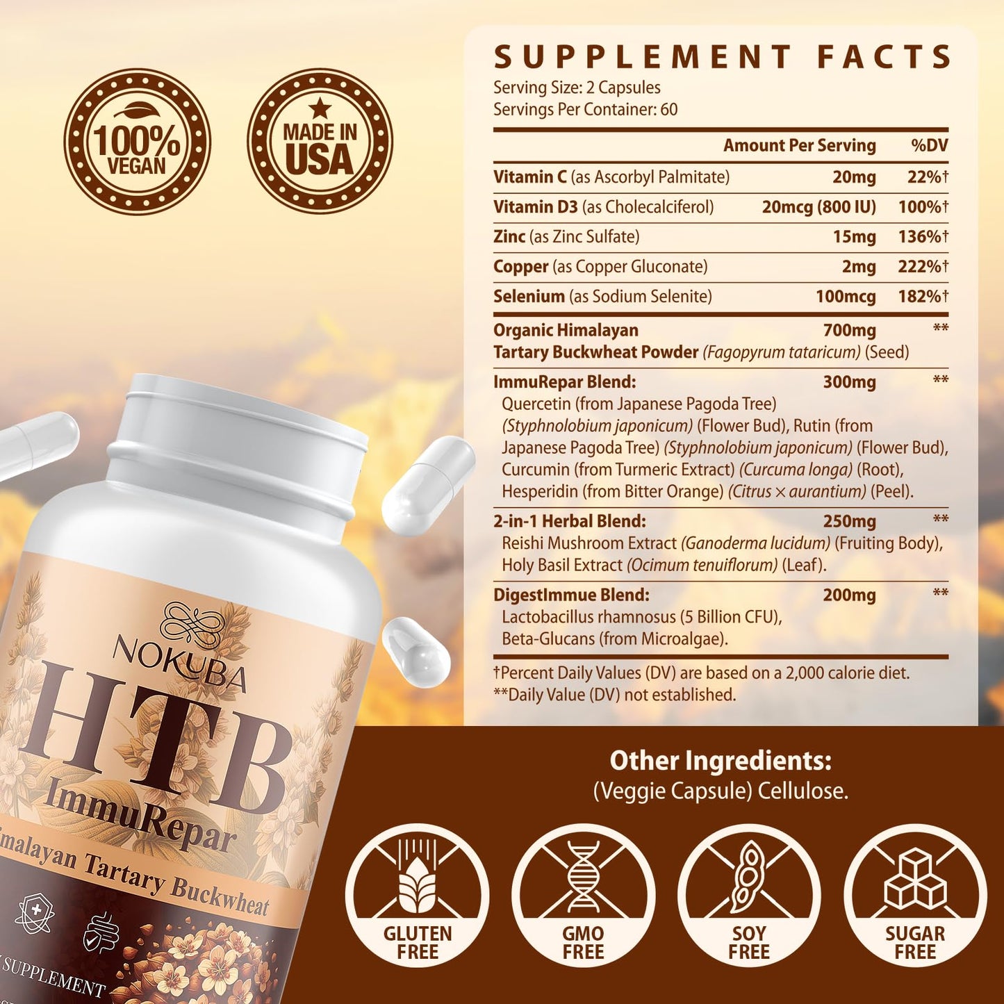 Nokuba Polyphenols Supplement for Immune Support | Himalayan Tartary Buckwheat Sourced | Polyphenol Superfood with Quercetin, Curcumin | Immune Booster, Antioxidant, Anti-inflammatory - 120 Capsules Nokuba buy supplements Au