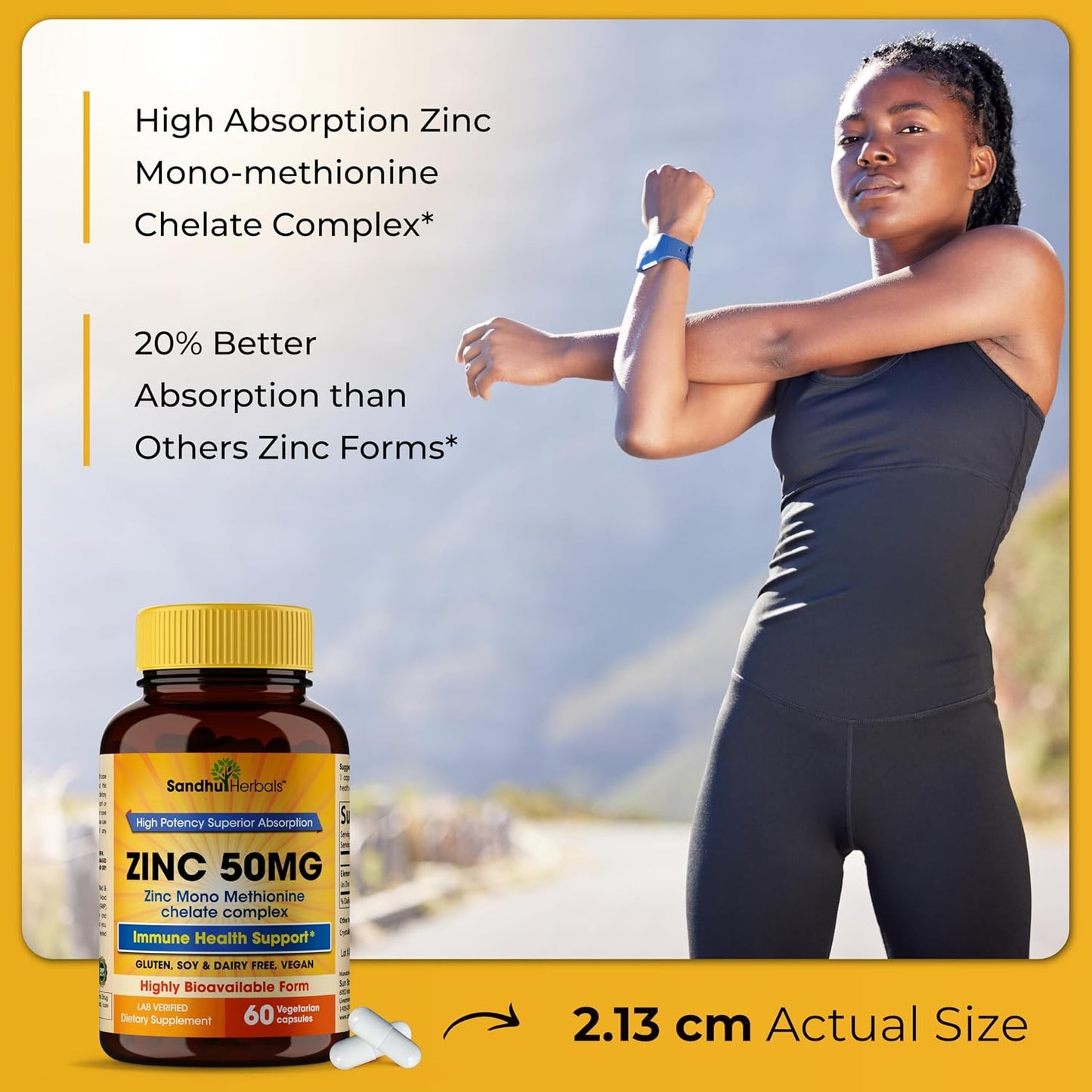 SANDHUHERBALS Moringa & Zinc 50mg Capsules for Women & Men | Supports Immune, Gut & Skin Health