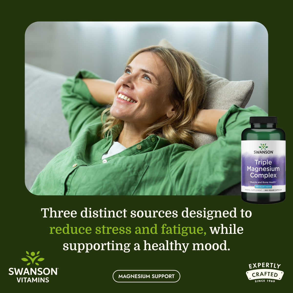 Swanson Triple Magnesium Complex Bone, Nerve, and Muscle Support Supplement for Adults Seeking Optimal Magnesium Absorption - 400 mg (300 Vegan Capsules) Swanson buy supplements Au
