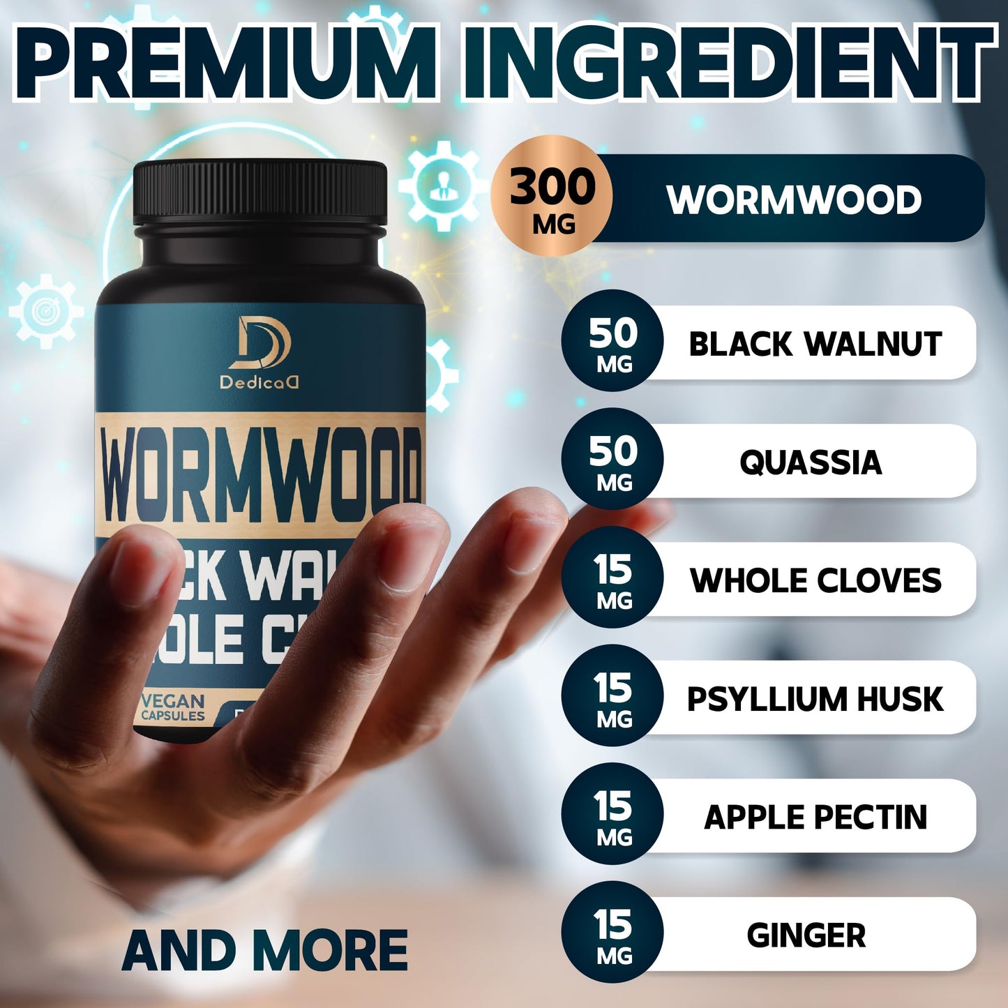 DEDICAD 12in1 Wormwood Black Walnut Clove Capsules - Immune, and Mood Support - 3 Month Supply - 90 Vegan Capsules DEDICAD buy supplements Au