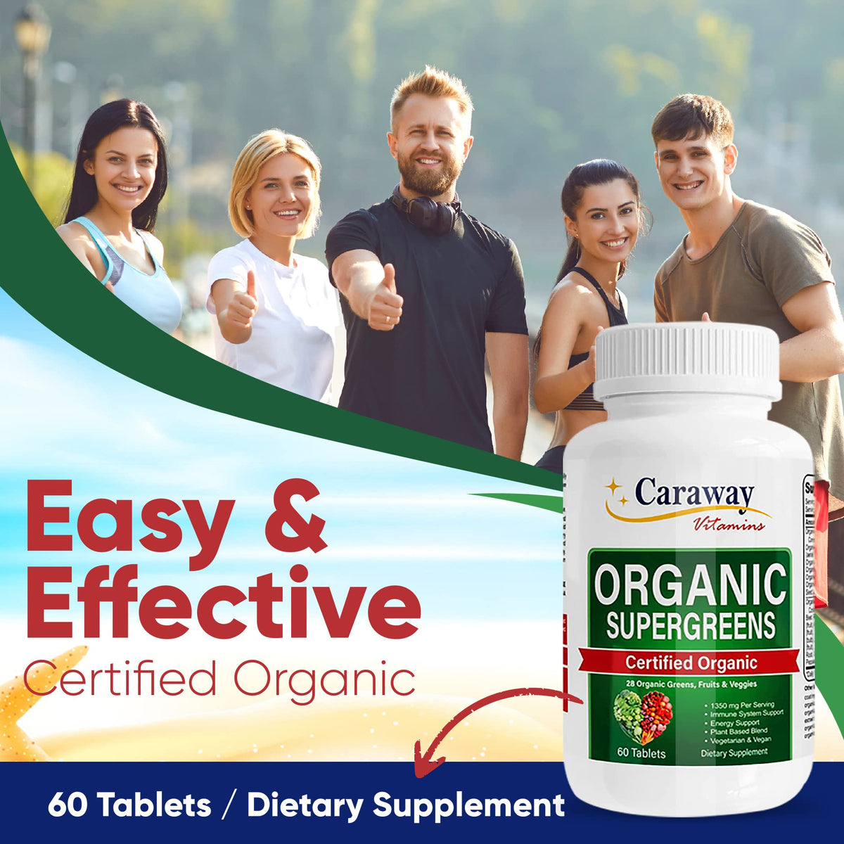 Organic Superfoods Vitamins Super Greens Complex by Caraway Vitamins 1,350 mg per Serving 28 Fruits Vegetables Greens 60 Count Tablets Non-GMO Natural for Men & Women Caraway VitaminsBuy Supplements Australia