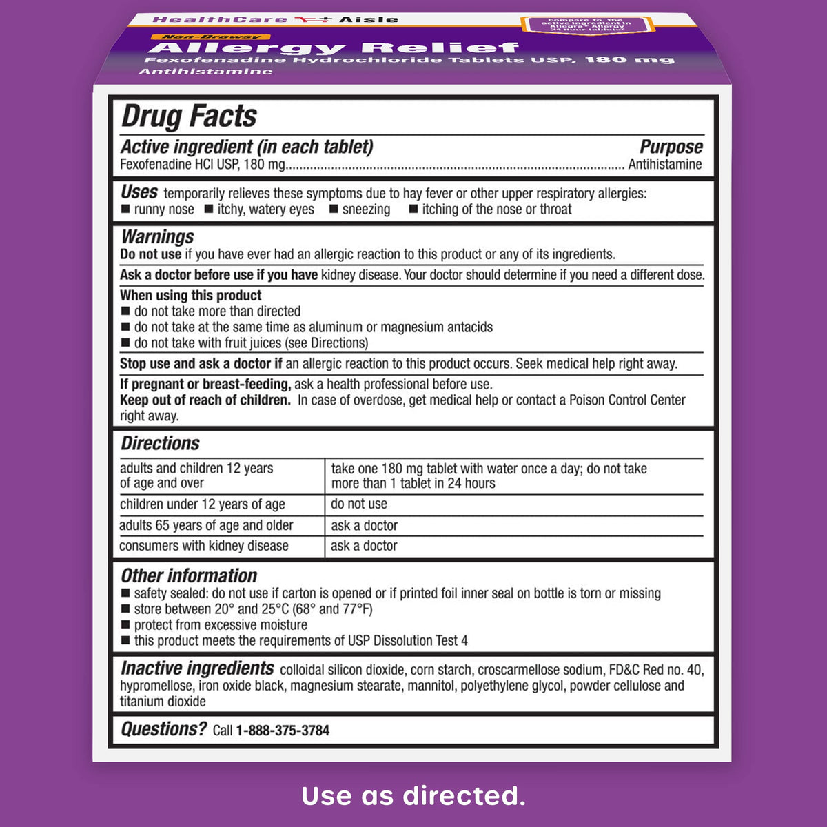 HealthCareAisle Allergy Relief - Fexofenadine Hydrochloride Tablets USP, 180 mg, 90 Tablets, Allergy Medication, Non-Drowsy 24-Hour Relief HealthCareAisle buy supplements Au