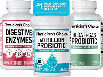 Physician's CHOICE Gut Guardian Bundle: Advanced Bloating & Digestion Support with 60 Billion Probiotic, Digestive Enzymes & Bloat + Gas Probiotic - Daily Gut Health Support for Women and Men