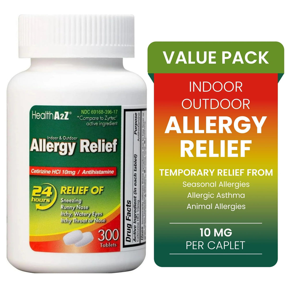 HealthA2Z® Allergy Relief, Cetirizine 10mg, Dye Free, All Day Allergy Relief, Indoor & Outdoor, Relief from Itchy Throat, Sneezing, Runny Noses, 300 Count (Pack of 1), HealthA2Z buy supplements Au