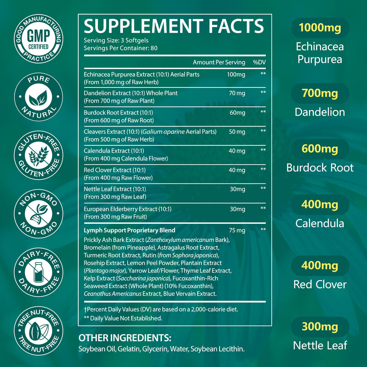 Lymphatic Drainage Supplements, Herbal Blend for Immune and Fluid Health for Men Women,with Dandelion, Burdock Root, Echinacea, Turmeric,240 Softgels for Lymph System Balance (Pack of 1) VOGSIG buy supplements Au