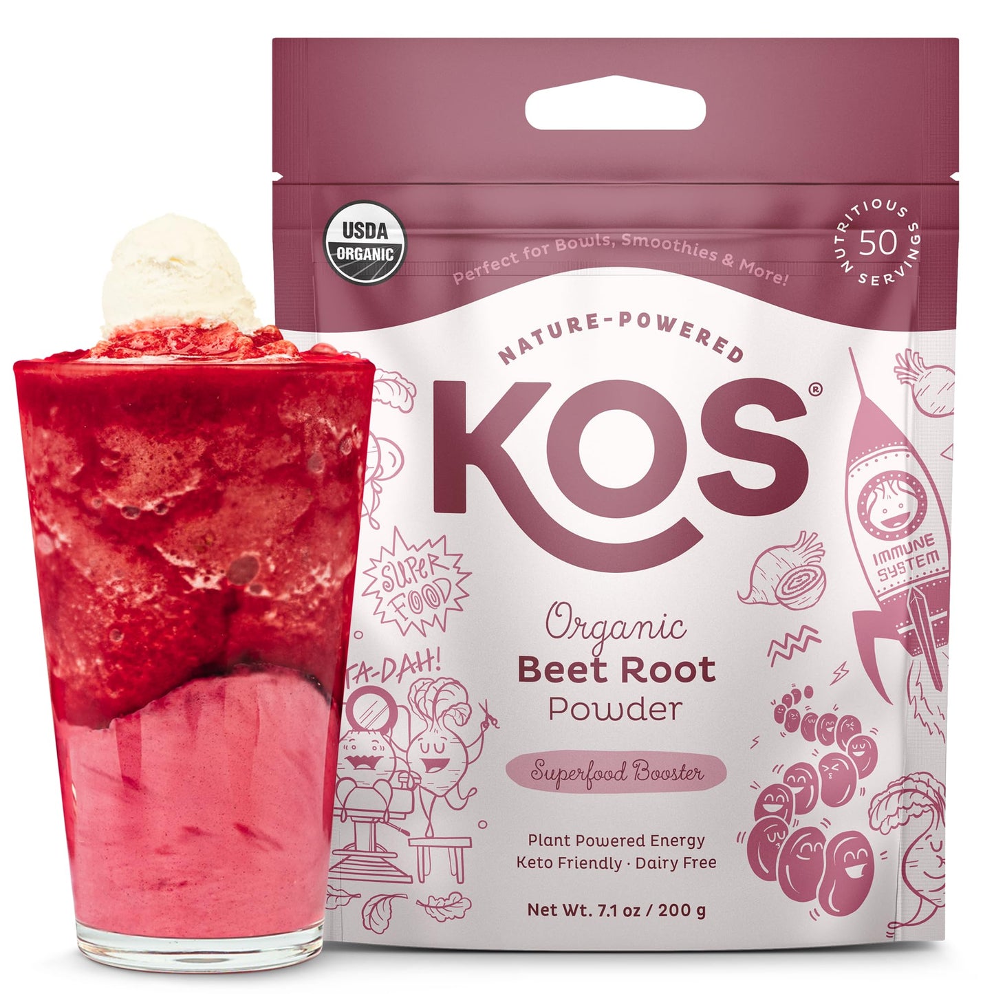 KOS Organic Beet Root Powder, USDA Certified - Superfood Plant Based Beetroot Ingredient for Stamina Increasing, Circulation - Non-GMO, Soy & Gluten-Free, 50 Servings Bag KOS buy supplements Au