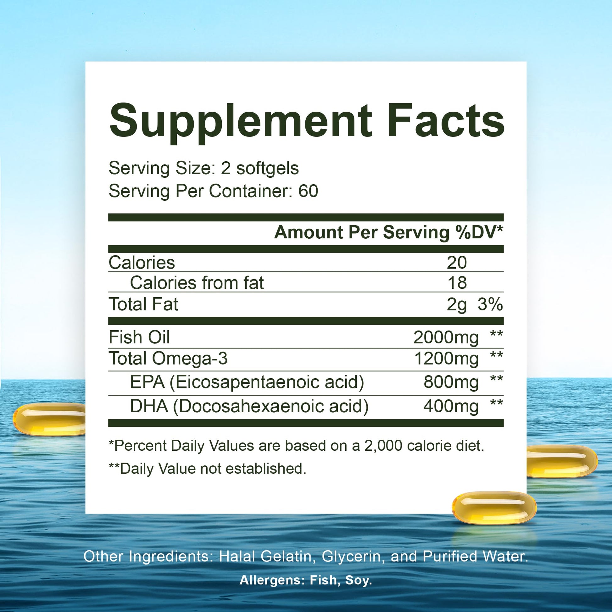 Noor Vitamins Halal Fish Oil, Halal Vitamins, Ultra Omega 3 Wild Peruvian Fish (800 mg EPA & 400 mg DHA) Heart, Brain & Joint Support, Non-GMO and Gluten Free (120 Count) Noor Vitamins buy supplements Au