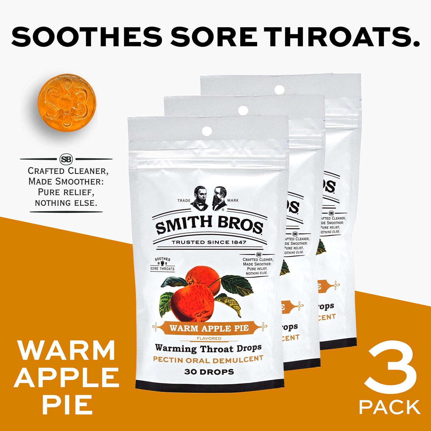 Sore Throat Lozenges with Pectin by Smith Brothers (Warming Apple Pie, 90 Count): Vintage Candy Throat Drops - The Original American Cough Drop