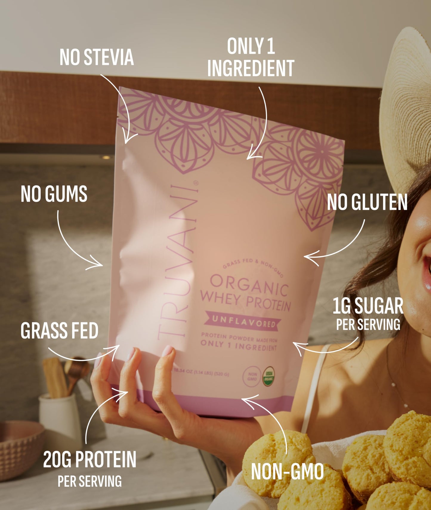 Truvani Organic Whey Protein Powder | Vanilla | 20 Servings | 20g Grass Fed Whey Protein | USDA Organic & Non-GMO | Gluten Free | No Gums, No Soy, No Stevia, No Added Sugars