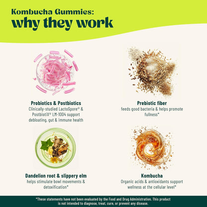 BoochBod - Probiotic Kombucha Gummy - Prebiotics, Probiotics, Postbiotics, Fiber Supplement, Slippery Elm, Dandelion Root, MCT Oil, for Bloating, Gut Health - Berry Bliss | Lemon Lime - Bundle & Save