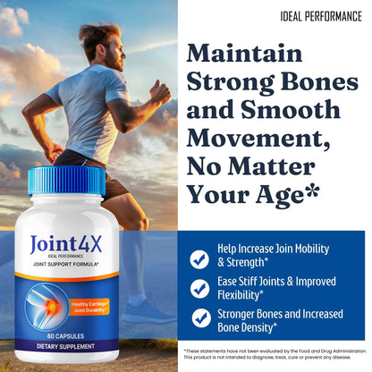Joint4X Joint Support Capsules, Official Joint-4X Supplement Pills, All-Natural Formula to Fortify Bones and Bolster Flexibility - Maximum Strength, Joint 4X Pills Reviews (60 Capsules) IDEAL PERFORMANCEBuy Supplements Australia