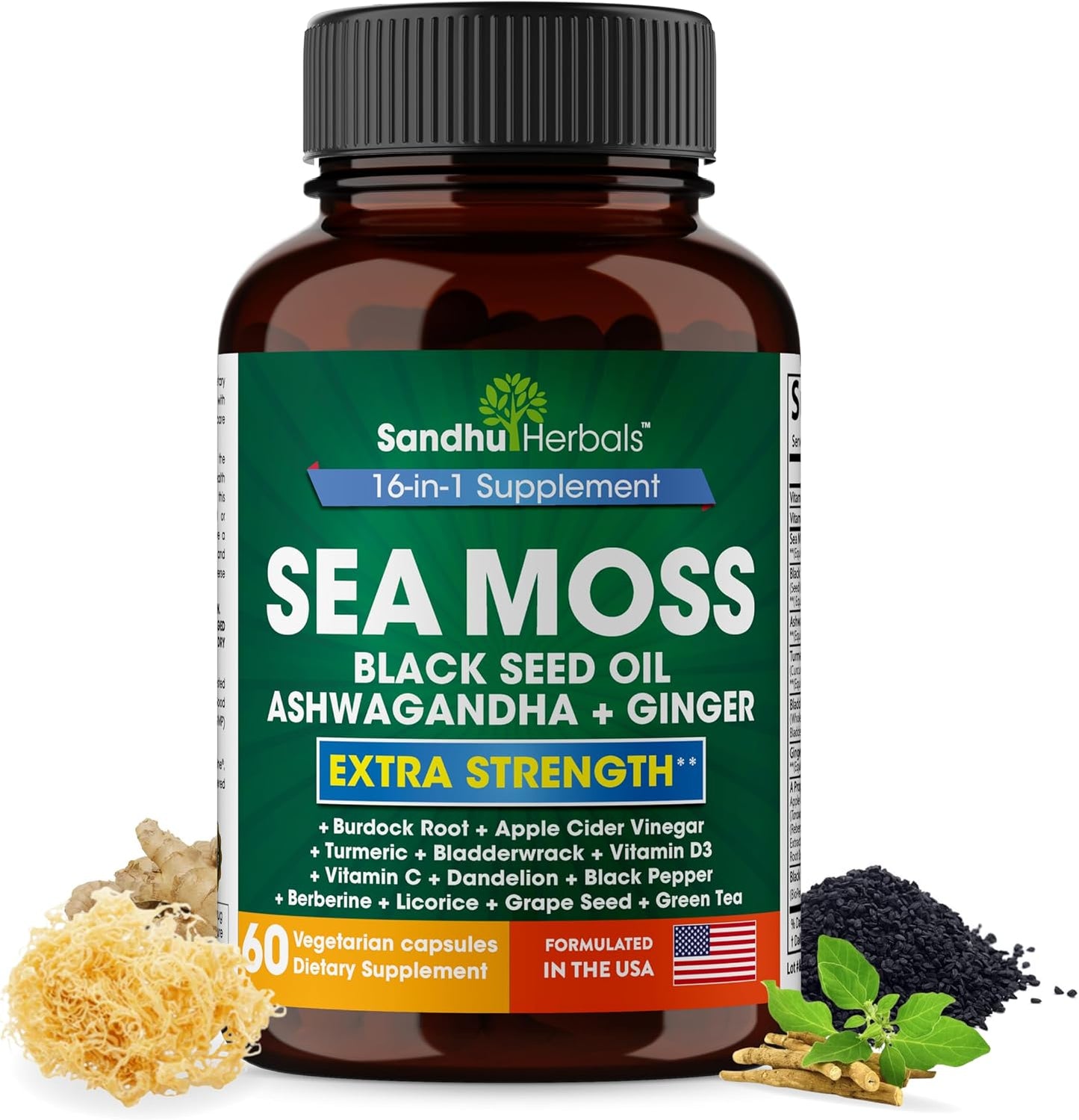 Sea Moss 60 Capsules & Liquid Zinc Ionic Drops Supplement 4 fl oz | Supplement for Men & Women| Made in USA