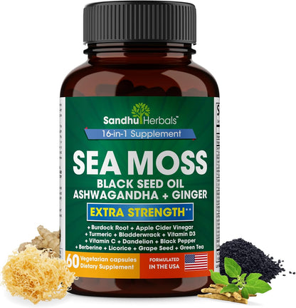 Sea Moss 60 Capsules & Liquid Zinc Ionic Drops Supplement 4 fl oz | Supplement for Men & Women| Made in USA