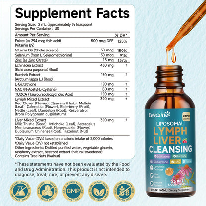 Liposomal Lymphatic Drainage & Liver Cleanse Drops, 23-in-1 with Echinacea, NAC, TUDCA, L-Glutathione, Burdock for Lymph, Liver Detox & Repair, Immune Support, Raspberry Flavor, 2 fl oz Supplement Ewecxine buy supplements Au
