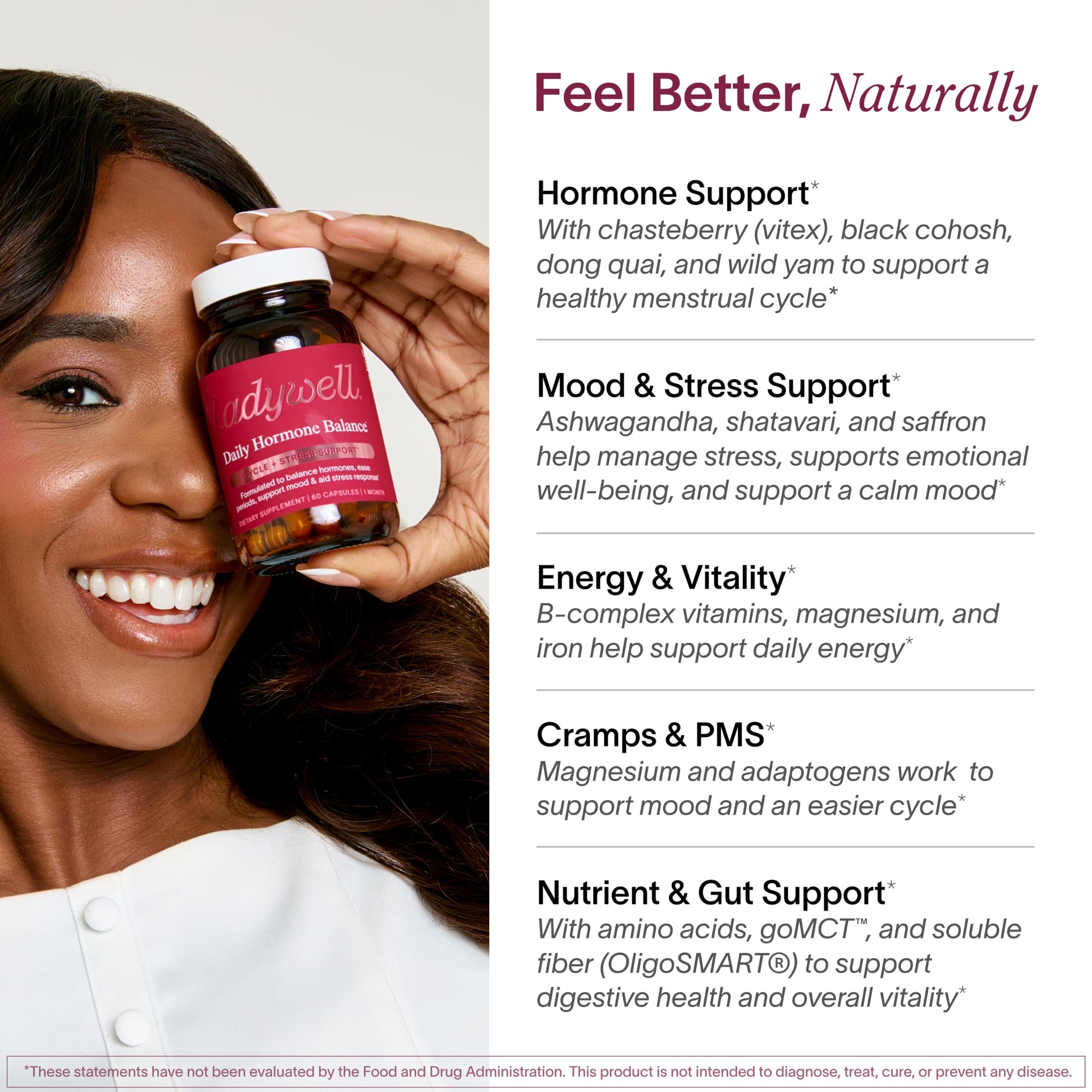 Ladywell Daily Hormone Balance Capsules | Natural Cycle Support for Women | Supports Mood, Bloating, Cramps, Skin Health & Cravings | with Chasteberry, B Vitamins, Ashwagandha, Saffron & More | 60 Ct Ladywell buy supplements Au