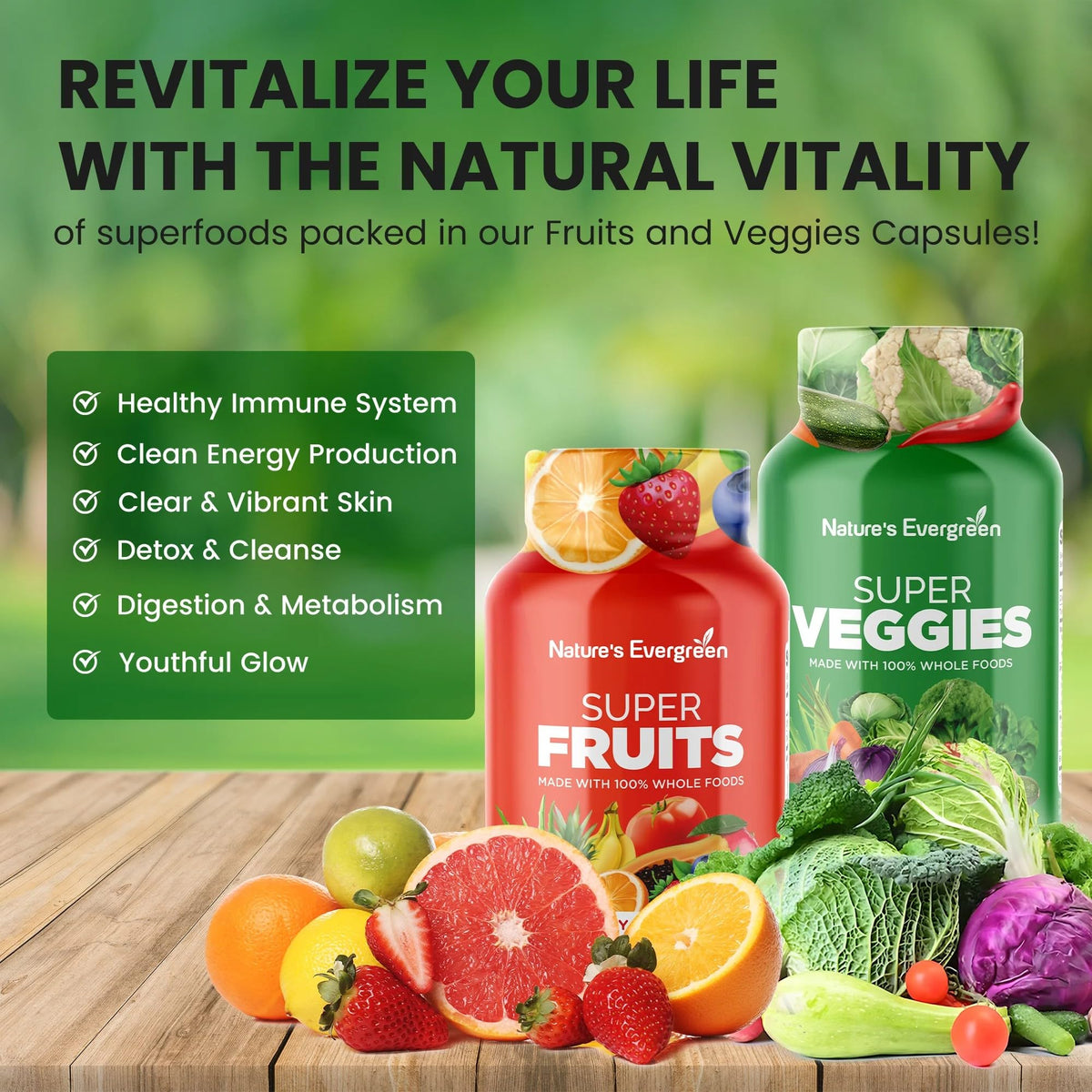 Fruits and Veggies Supplement - Nature Fruits and Vegetables Supplements - Vegan, Non GMO, Soy Free, Superfood Vitamins & Minerals Nutritional Balance - (Total 180 Capsules - Pack of 2) Made in USA Nature's EvergreenBuy Supplements Australia
