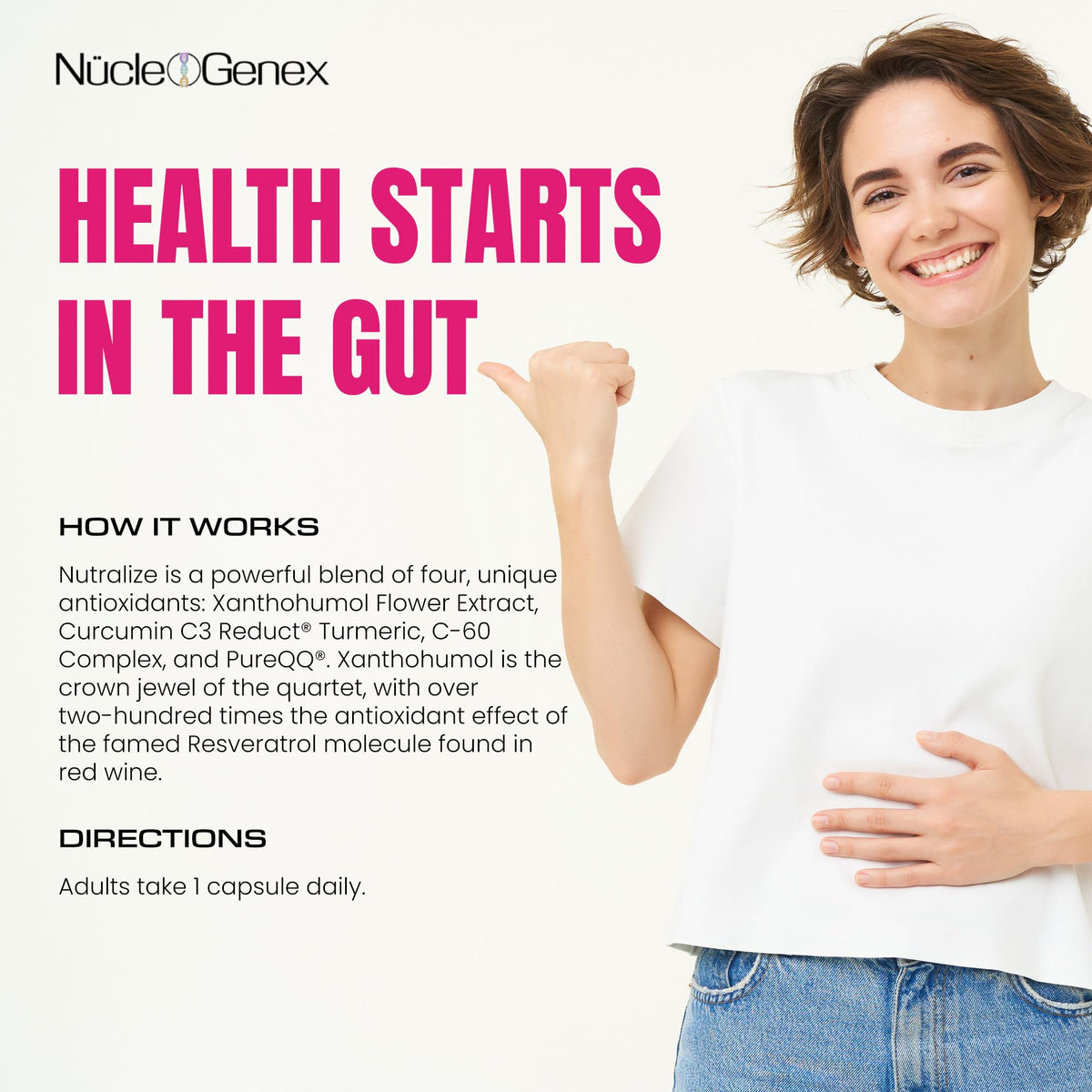 Nucleogenex - Nutralize - The Key to Supporting a Healthy Aging Process and Immune System - Potent Blend for Powerful Cell Protection - Xanthohumol, CurcuPrime, C-60 Complex, PureQQ - 30 Capsules NucleOGenex buy supplements Au