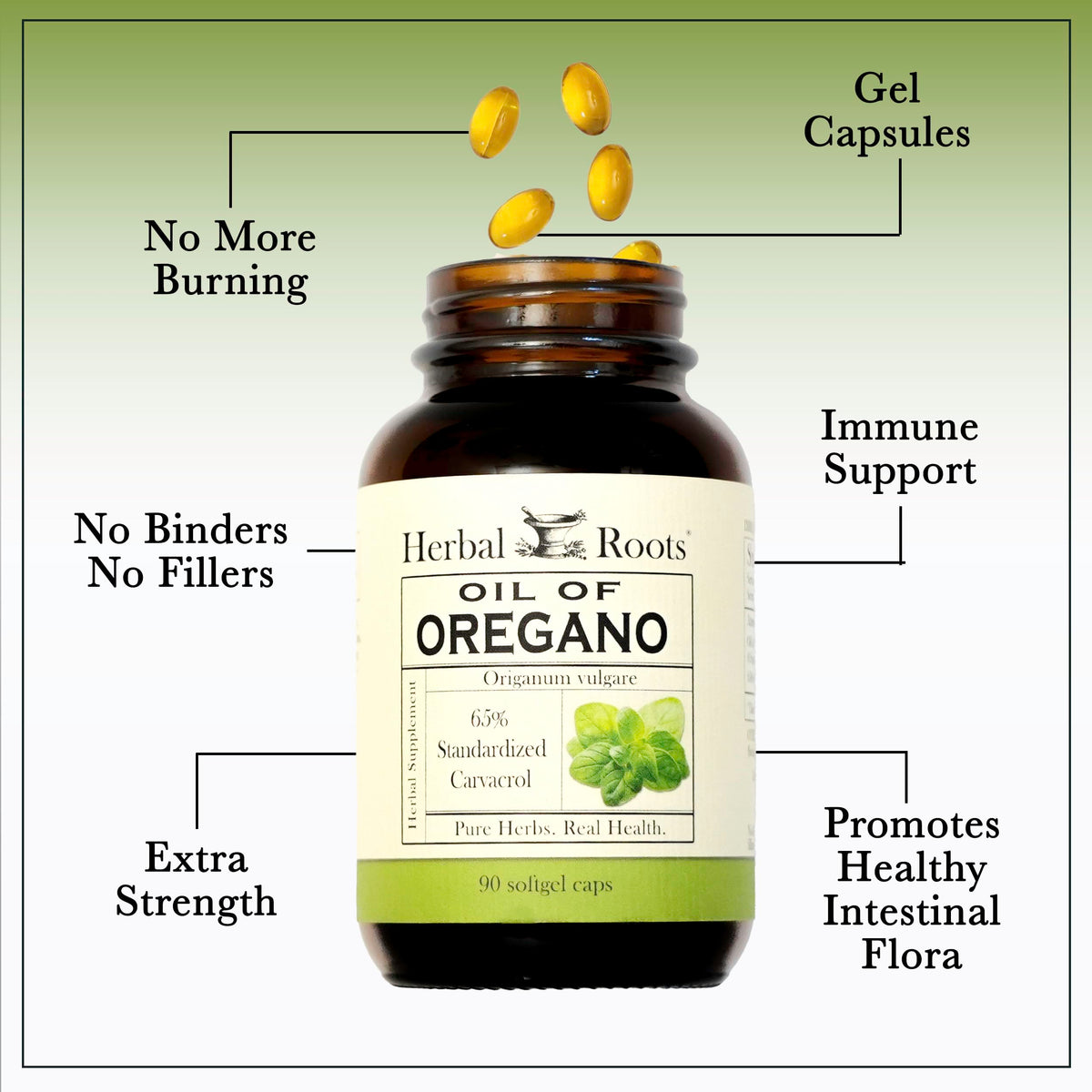 Herbal Roots Oil of Oregano - Made from Mediterranean Oregano Oil - 90 Easy to Swallow Softgel Capsules - Extra Strength 150mg Herbal Roots buy supplements Au