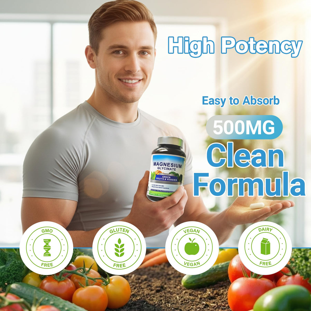 Magnesium Glycinate 500mg with Vitamin D3 – High Absorption Magnesium Supplement with Veggies Design – Supports Bone & Muscle Function and Energy – Non-GMO, Gluten-Free – 120 Veg Capsules FrexNutri buy supplements Au