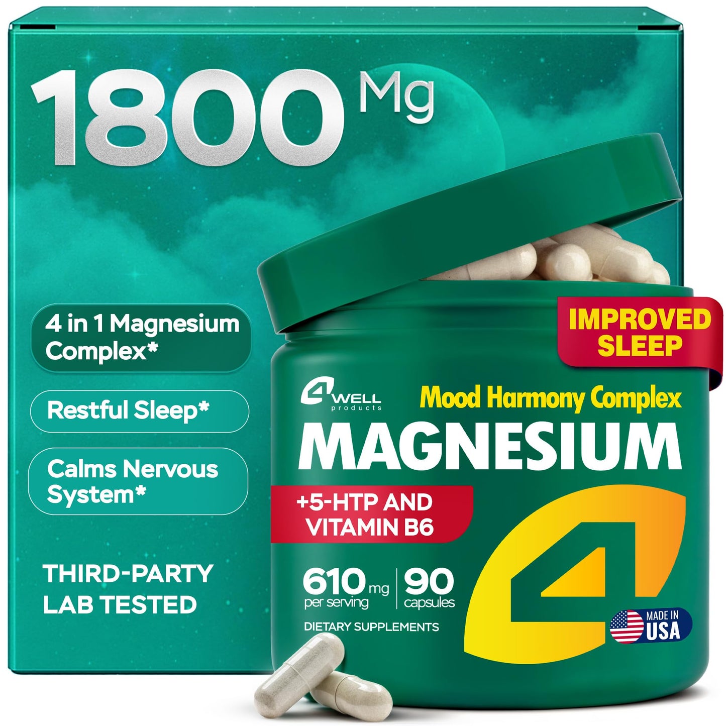 Magnesium Complex for Women – Magnesium for Sleep, Advanced 610mg with Glycinate, Citrate & Vitamin B6 for 3X Absorption + 5-HTP – Supports Sleep, Relaxation, Nerve, Muscle, Bone & Energy Health 4Well ProductsBuy Supplements Australia