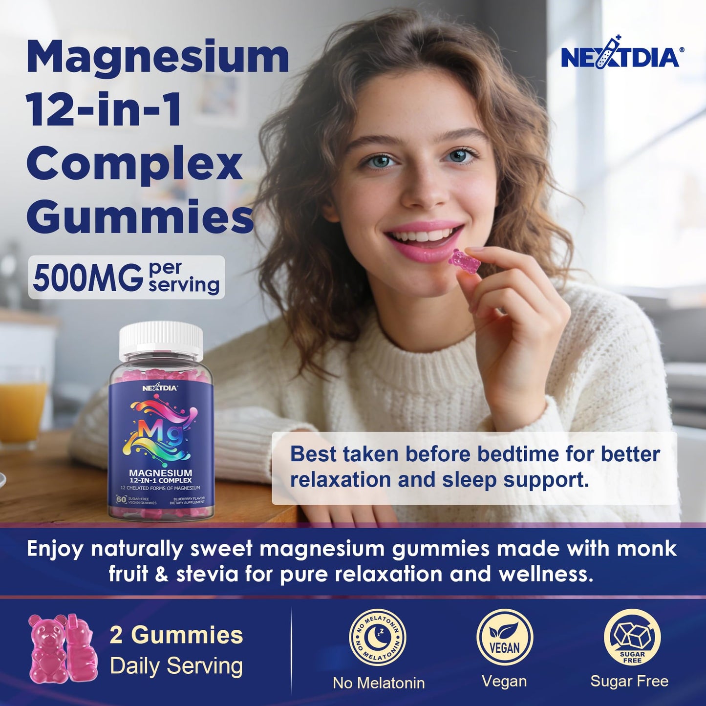 Full Spectrum Magnesium Glycinate Complex 21 in 1 Gummies for Deep Calm Sleep, 12 Forms Magnesium Citrate Malate Taurate Orotate for Women Men + Probiotics w/Ashwagandha, L-Theanine, GABA, 120Cts Nextdia buy supplements Au