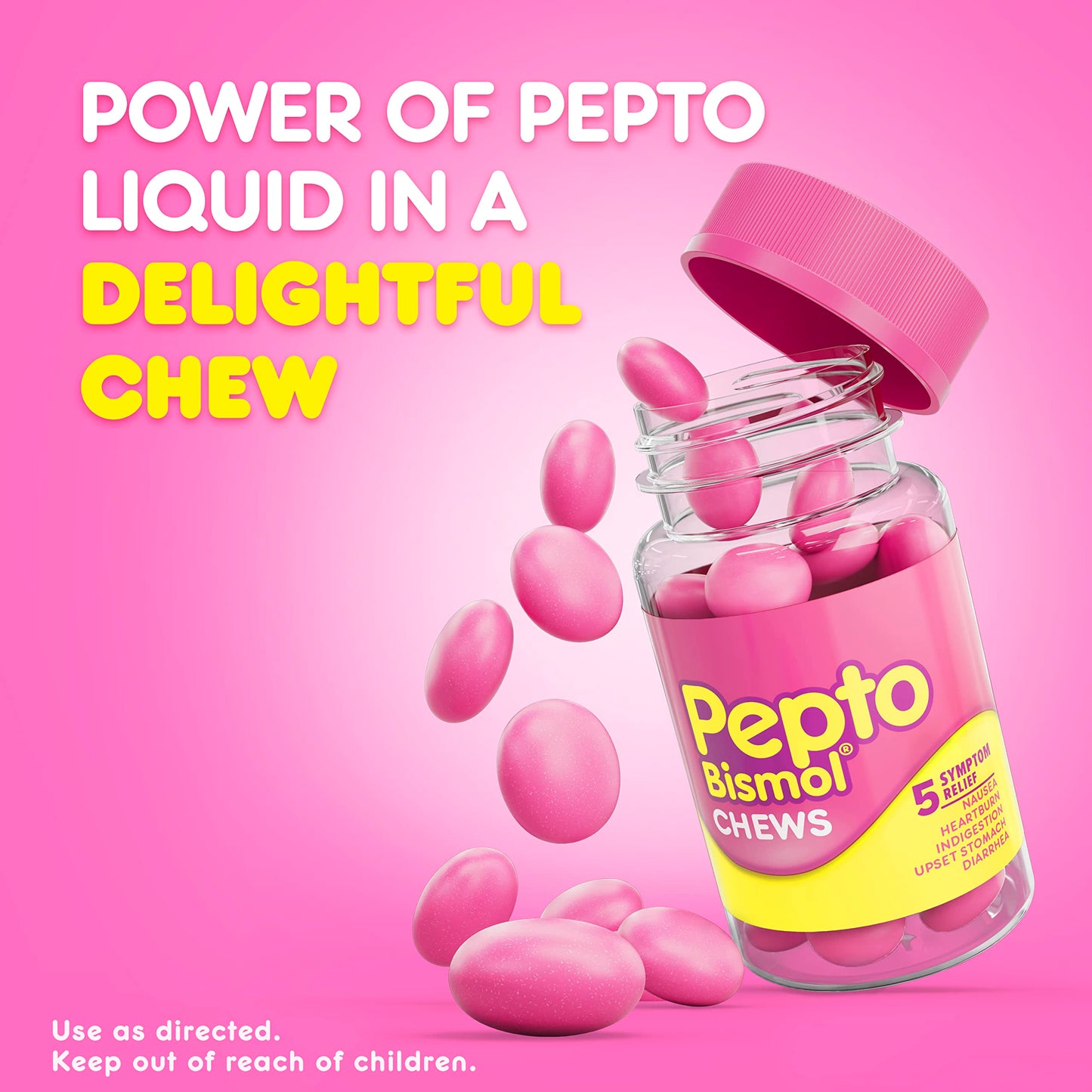 Pepto Bismol Chews, Upset Stomach Relief, Nausea Relief, Heartburn Relief, Indigestion Relief, Anti Diarrhea Medication for Adults - 5 Symptom Fast Relief, 72 Chewable Tablets (3x24 ct) Pepto Bismol buy supplements Au