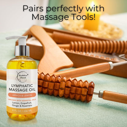 Lymphatic Massage Oil for Massage Therapy | 100% Natural Lymphatic Drainage Oil | Premium Quality with Arnica, Lemon & Ginger | for Post Surgery Recovery & Detox | 8oz by Brookethorne Naturals Brookethorne Naturals buy supplements Au