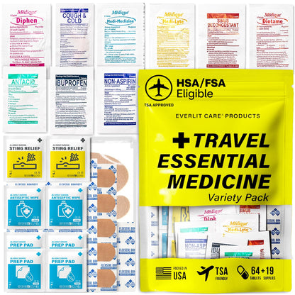 EVERLIT CARE Travel Essential Medicine First Aid Kit I Bonus Medical Supplies I TSA Compliant Mini Size Medkit for Traveling Camping Trips Individually Packed 64 Tablets (Refill Pack) EVERLIT CARE buy supplements Au