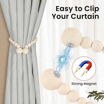 KLOGTSIND Magnetic Curtain Tiebacks, Curtain Tie Backs for Curtains 4 Pack, Wood Bead Curtain Tiebacks