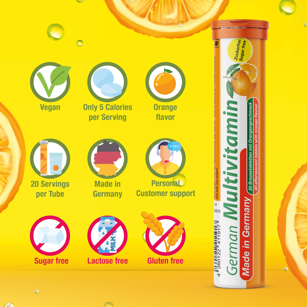 T&D German Vitamin, Minerals - 140 Vegan/Vegetarian Drink Effervescent Tablets - Mixed Fruit Flavor Box - Made in Germany T&DBuy Supplements Australia