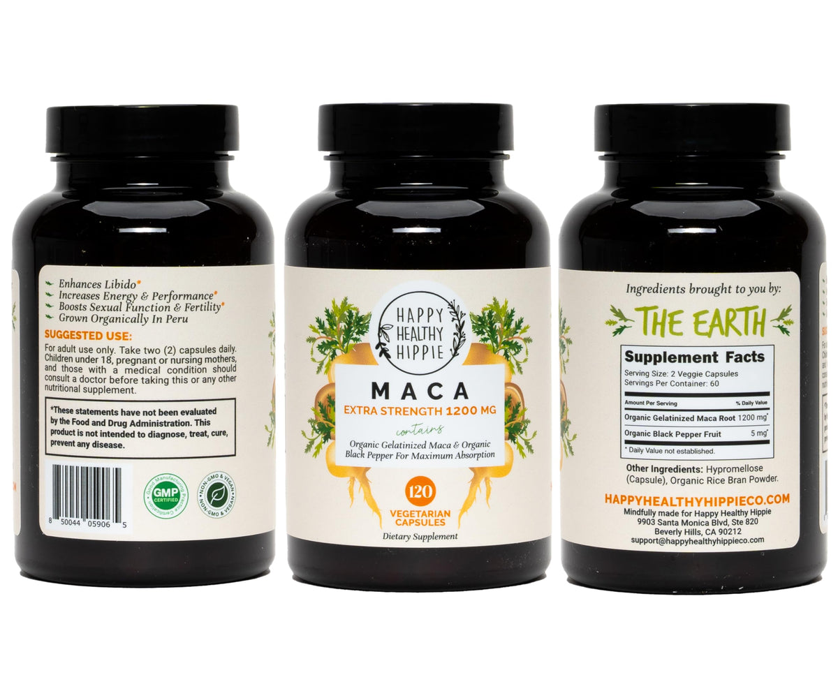 Organic Maca Root Capsules 1200 mg – Libido Booster for Women Fast Acting & Potent | Female Maca Supplement | Energy Pills from Peru | Includes Black Pepper for High Absorption | Vegan, 120 Ct Happy Healthy HippieBuy Supplements Australia