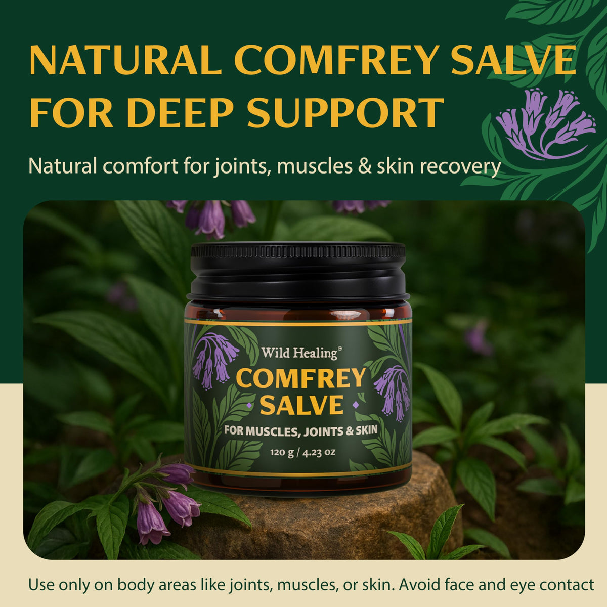 Wild Healing Comfrey Salve – Concentrated Herbal Balm with Arnica, Magnesium & MSM – Soothing Botanical Cream for Joints, Muscles & Dry Skin – 4.23 oz Wild HealingBuy Supplements Australia