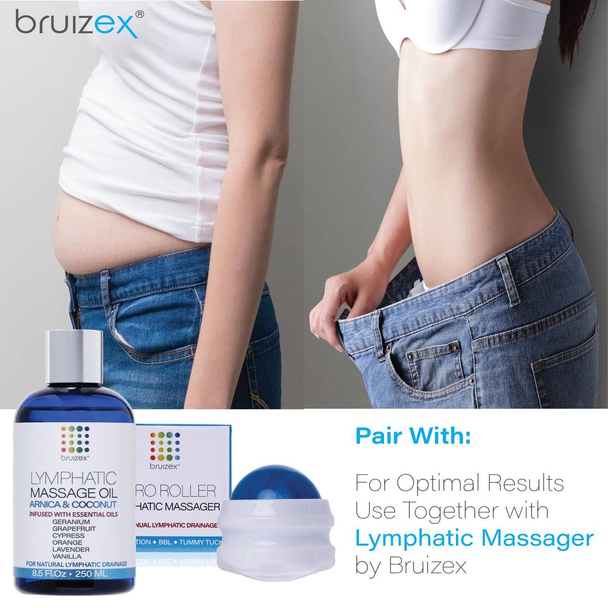 Bruizex Lymphatic Drainage Massage Oil with Arnica Oil & Coconut for Post Surgery Recovery & Lymphatic Drainage Massager, Liposuction, 360 Lipo, BBL, Tummy Tuck Procedure, Moisturizing Formula, 8.5 Oz Bruizex buy supplements Au