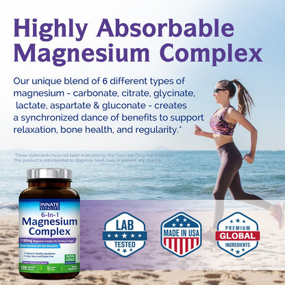 Innate Vitality Magnesium Complex 6-in-1, 1160mg Per Serving, Rest & Digestion, Magnesium Glycinate & Citrate, High Absorption, 120 Vegan Capsules Innate Vitality buy supplements Au