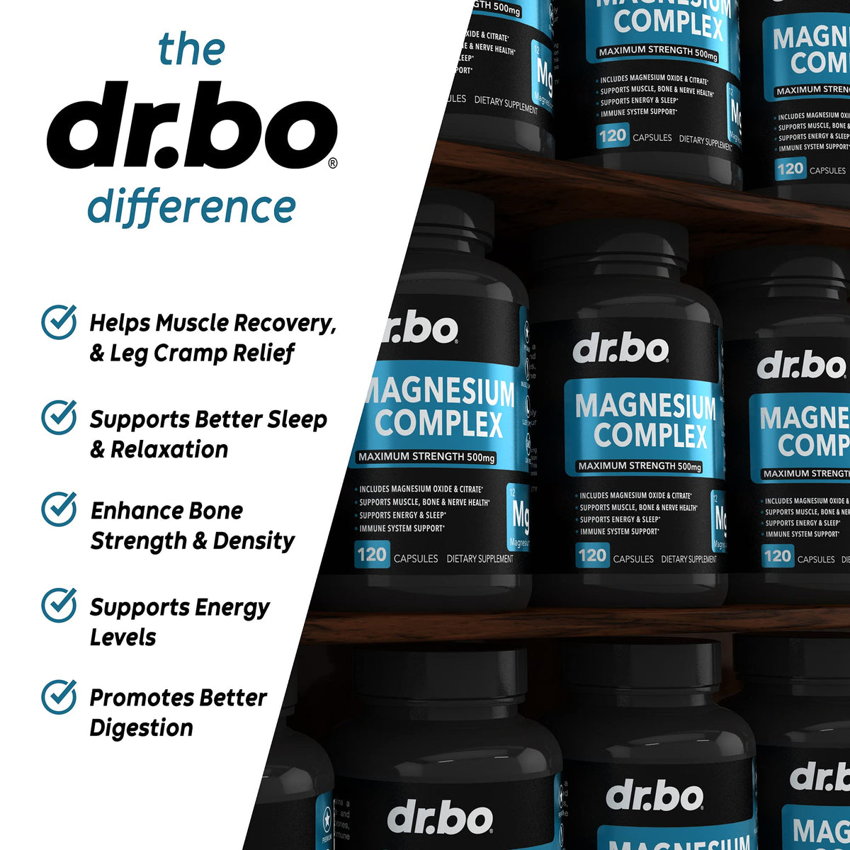 Magnesium Complex Supplement Capsules 500mg - Support Energy, Relaxation, Leg Cramps & Legs - Help Aid Muscle Support Supplements - High Absorption Premium Mag Citrate Oxide - 120 Capsules DR. BO buy supplements Au