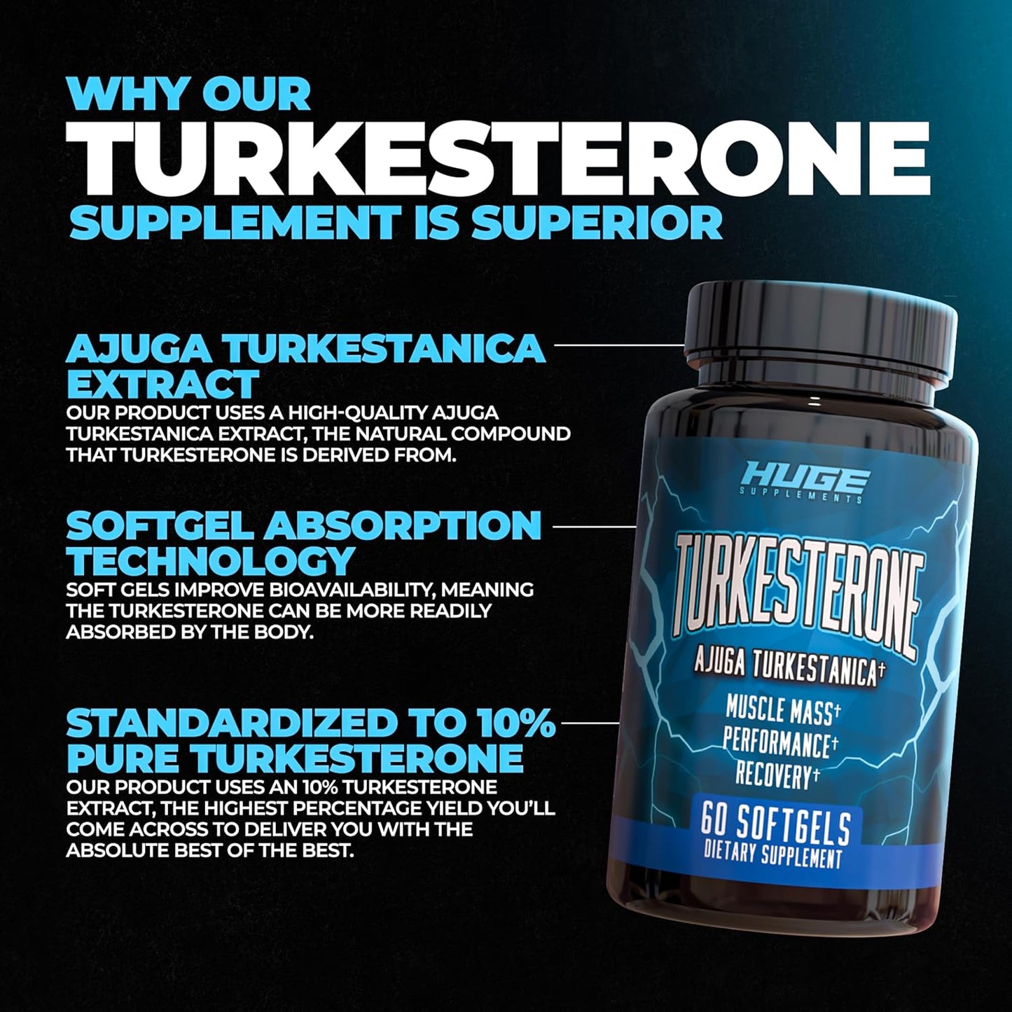 Huge Supplements Turkesterone & Ecdysterone Stack, Build Muscle & Strength, Enhanced Absorption Technology (60 Servings)