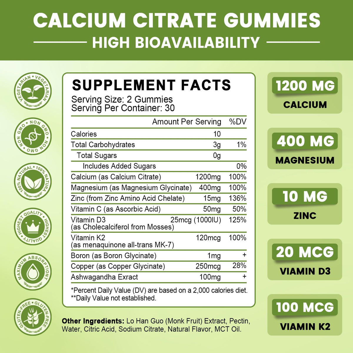 Calcium Citrate Gummies for Women, 1200mg Calcium Citrate Magnesium with Vitamin C D3 K2, Absorption Calcium Supplements for Bone, Muscle, Immune, Sugar Free (120Count) GONGOTABuy Supplements Australia