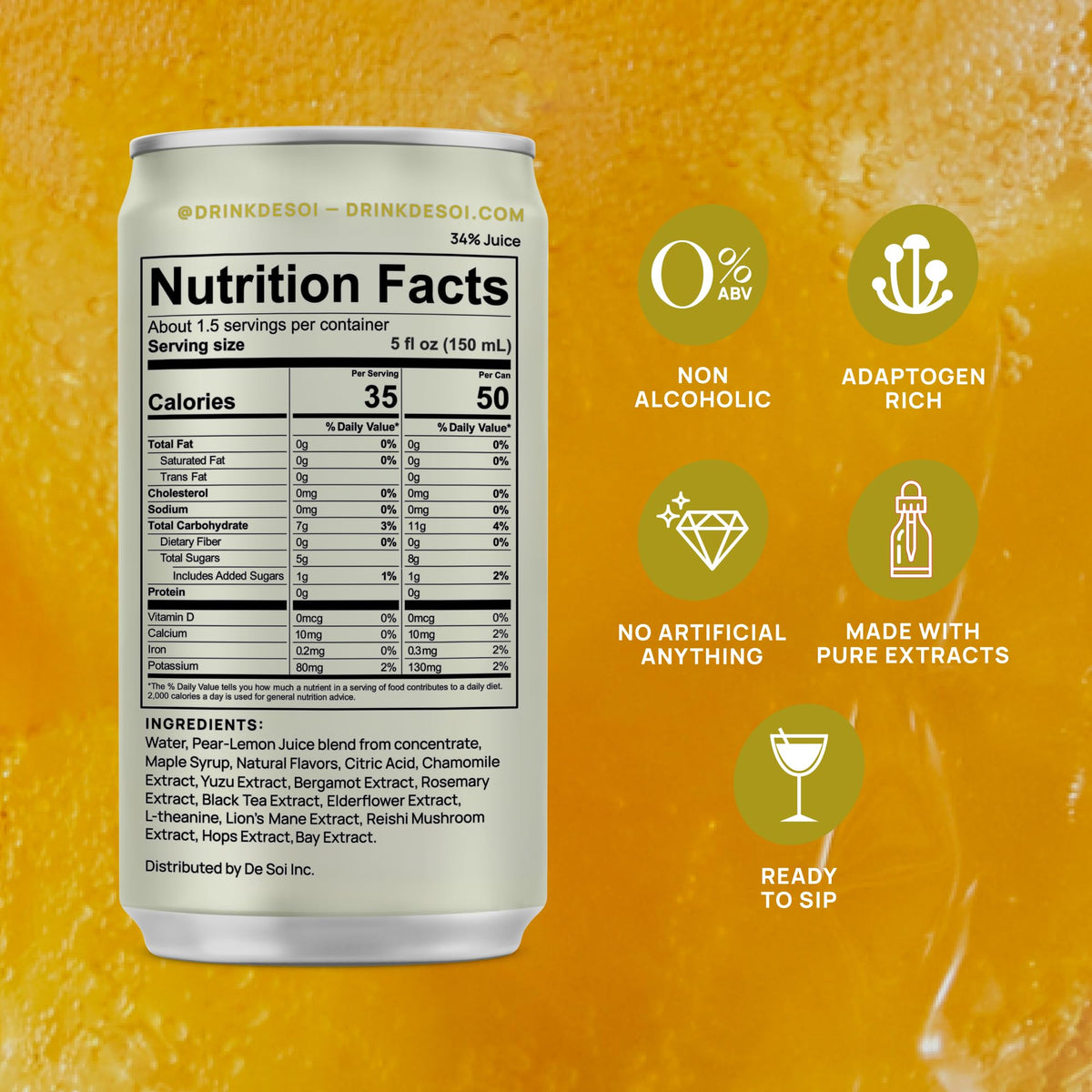 De Soi Golden Hour Mocktails NA Drinks 8 fl oz (12-pack) - Adaptogen Drink, Sparkling Drink with Calming Botanicals, Mocktail Drinks, Gluten Free, No Artificial Flavors De Soi buy supplements Au