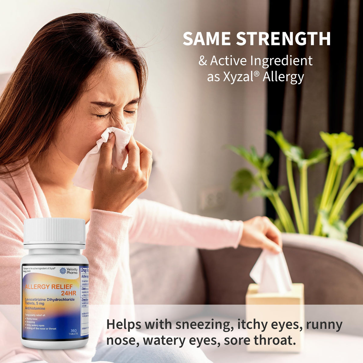 Velocity Pharma Levocetirizine Dihydrochloride 5mg USP Tablets, 24 Hour Allergy Relief Non-Drowsy Antihistamine, 360 Count Velocity Pharma buy supplements Au