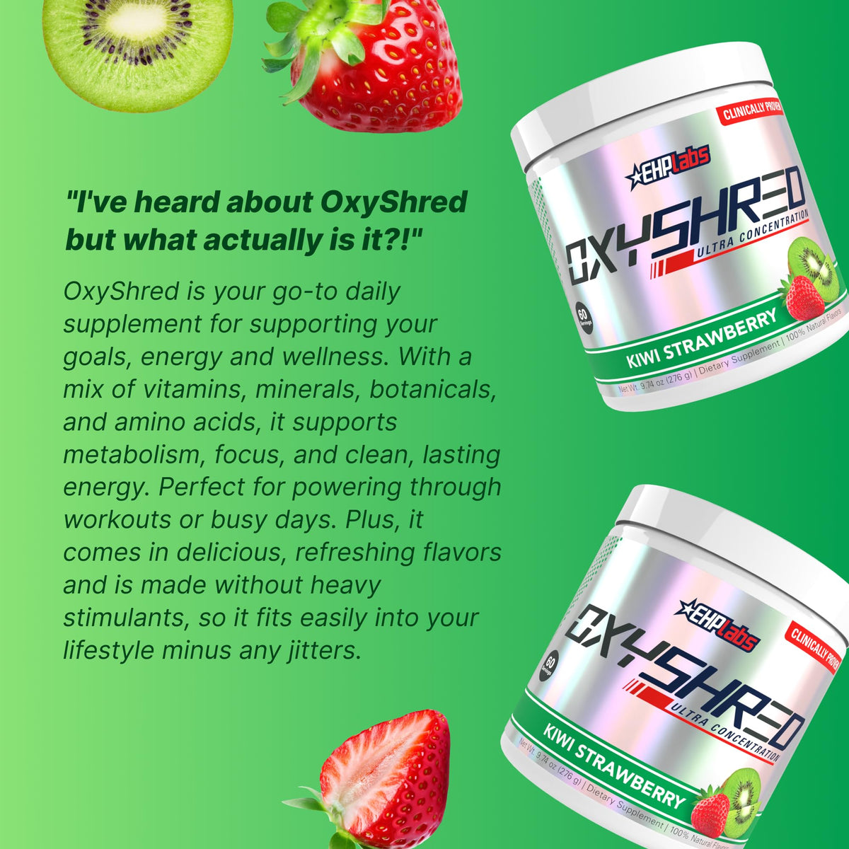 EHP Labs OxyShred Pre Workout Powder - Preworkout Powder with L Glutamine & Acetyl L Carnitine, Energy Boost Drink - Kiwi Strawberry, 60 Servings EHP Labs buy supplements Au