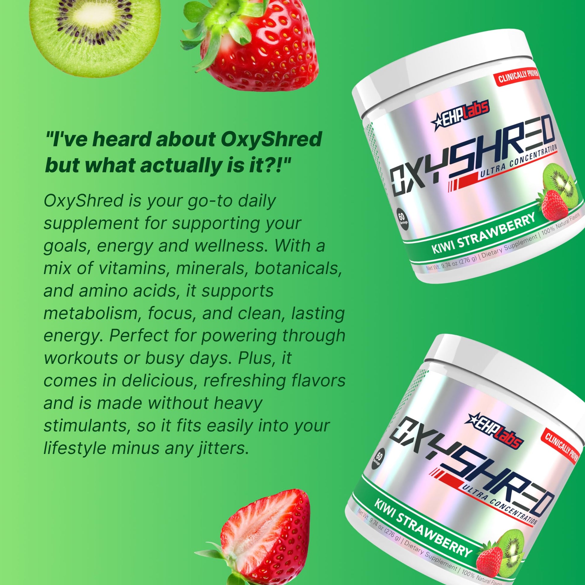 EHP Labs OxyShred Pre Workout Powder - Preworkout Powder with L Glutamine & Acetyl L Carnitine, Energy Boost Drink - Kiwi Strawberry, 60 Servings EHP Labs buy supplements Au