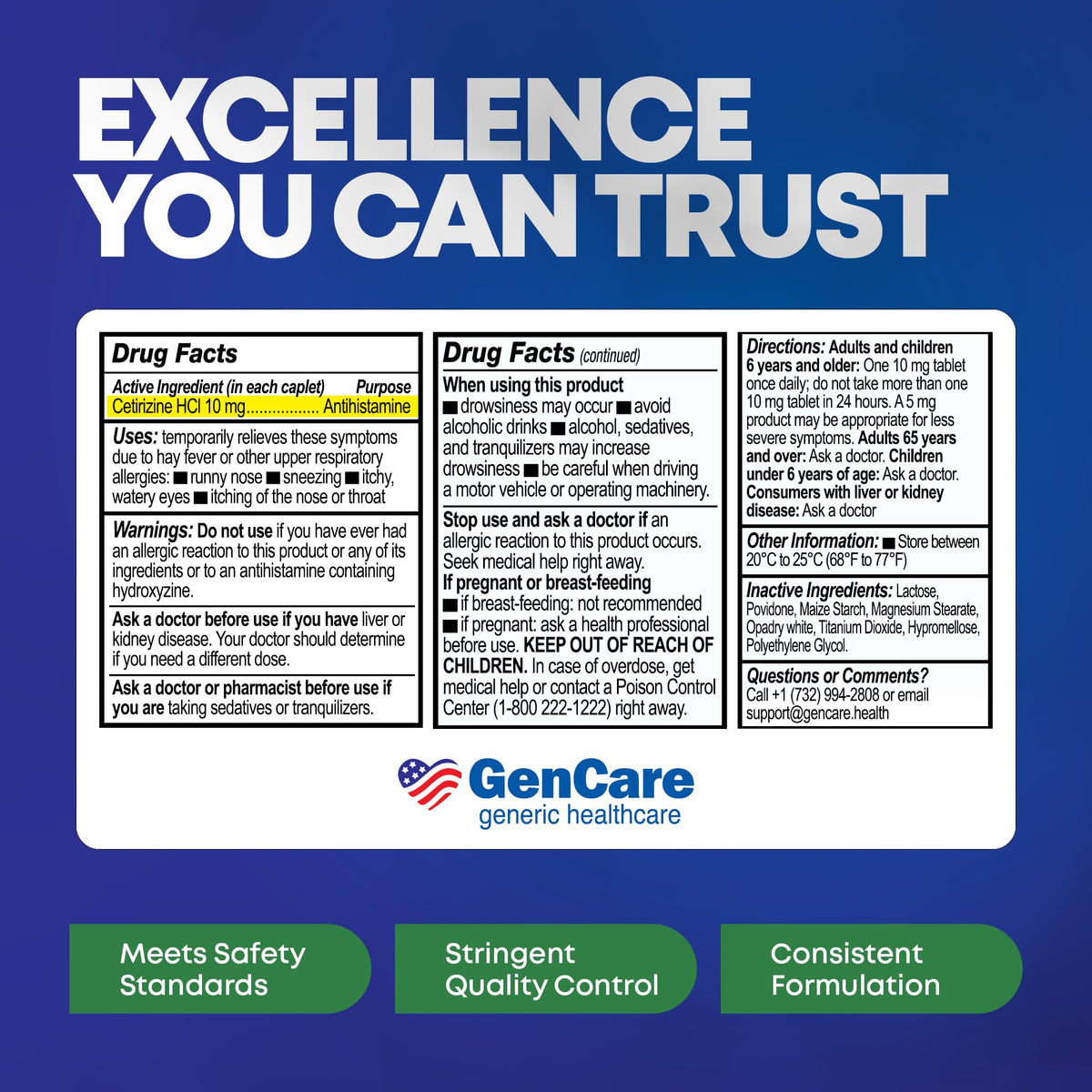 GenCare - Cetirizine HCL 10 mg (200 Caplets) - 24 Hour Allergy Relief Pills - Non Drowsy Generic OTC Allergy Medication - Antihistamine Medicine for Sneezing, Runny Nose & Itchy Eyes - Generic Zyrtec GenCare buy supplements Au