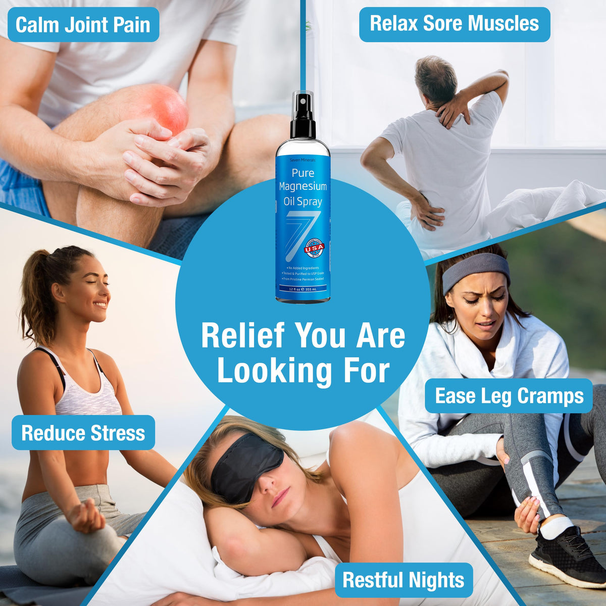 Seven Minerals Pure Magnesium Oil Spray, Big 12oz, USP Grade, Extra Strength, for Feet, Sleep, Muscle Pain & Cramps - Mined in The USA Seven MineralsBuy Supplements Australia