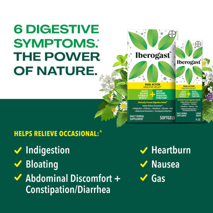 Iberogast Softgels, Herbal Relief of Stomach Upsets: Occasional Indigestion, Bloating, Gas, Nausea, Upset Stomach; 6-Herb Blend with Iberis Amara,