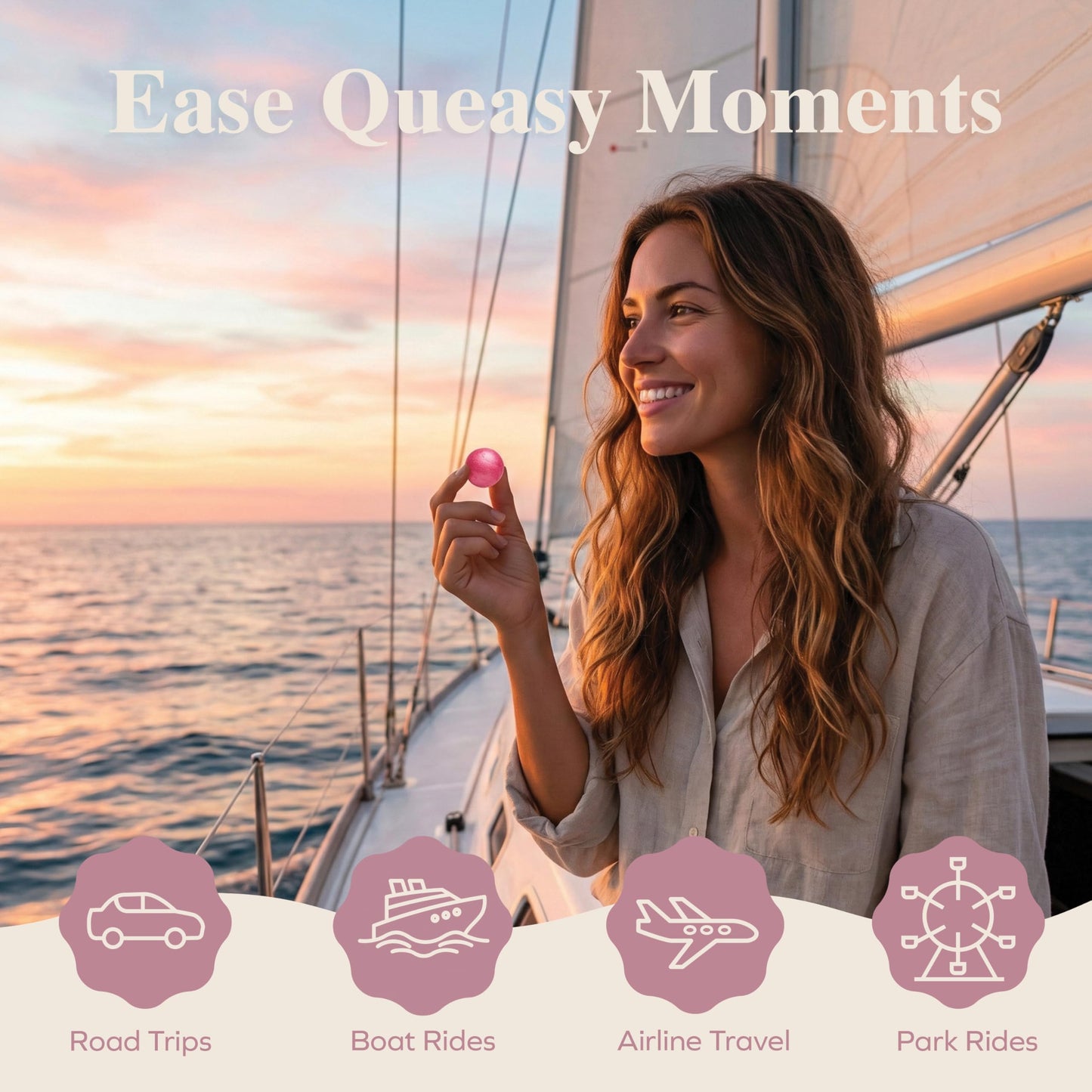 Three Lollies Queasy Drops Natural Motion Sickness Relief - Non-Drowsy Lozenges for Nausea, Upset Stomach, Car & Sea Sickness, Gluten-Free, 4 Assorted Flavors (Ginger, Cola, Peppermint, & Raspberry), 12 Count