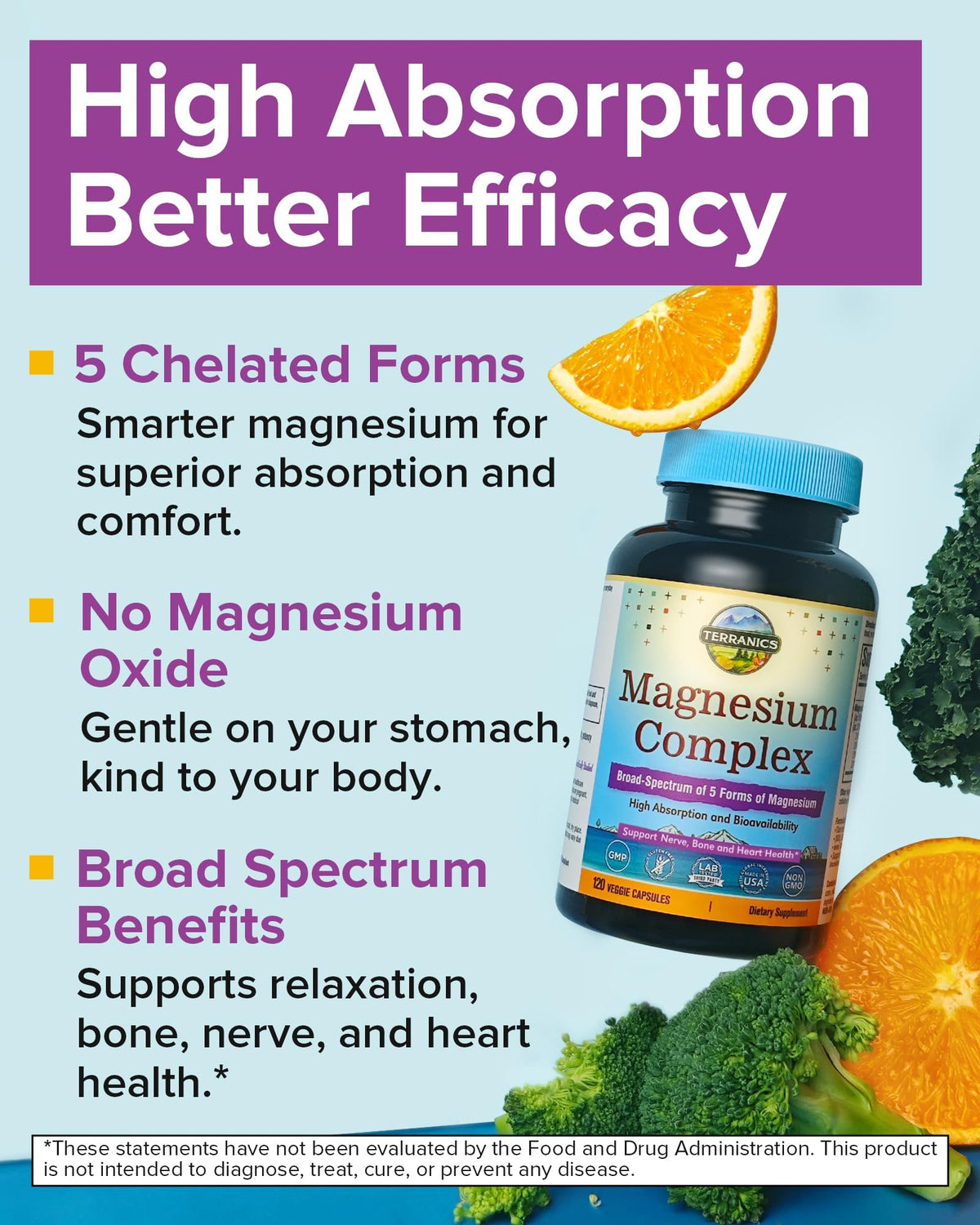 Terranics 5-in-1 Magnesium Complex Supplement 500mg - 5 Forms High Absorption Magnesium Glycinate Citrate Malate Aspartate Gluconate for Sleep Heart Health - Non-GMO 120 Vegan Capsules Terranics buy supplements Au